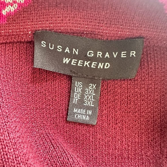 SUSAN GRAVER Sweater Cardigan Plus 3XL Colorful Longline Jacquard Artsy Mature - Picture 5 of 8